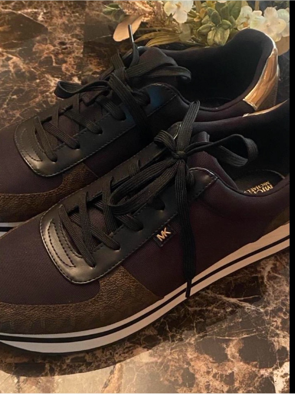 Michael Kors Black and Brown MK Accent Low-Top Sneakers
